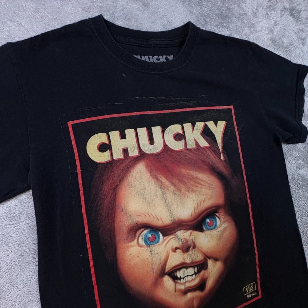 Chucky Men's S Black Horror Movie VHS Graphic T Shirt Universal Studios SEE DESC